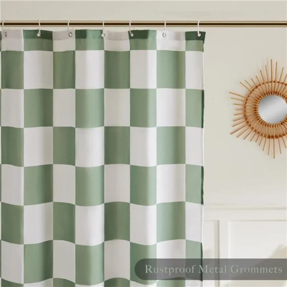 Checkered Shower Curtain, Sage Green Shower Curtains for Bathroom, Cute Retro